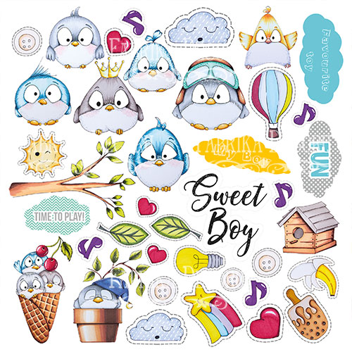 Double-sided scrapbooking paper set  My tiny sparrow boy 8"x8" 10 sheets - foto 11