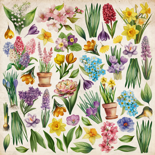 Arkusz z obrazkami do dekorowania Spring Botanical Story 30,5x30,5 cm - Fabrika Decoru