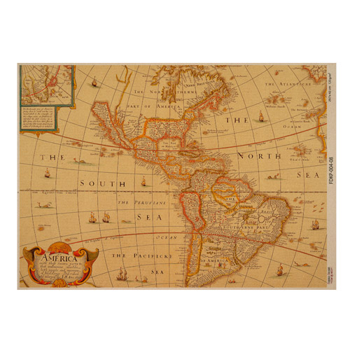 Kraftpapierbogen Maps of the seas and continents #08, 42x29,7 cm - Fabrika Decoru