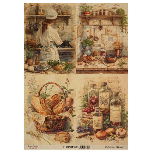 Arkusz kraft papieru z wzorem "Cooking delights", #8, 42x29,7 cm - Fabrika Decoru