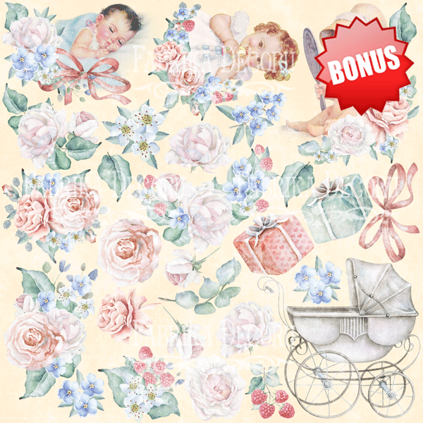 Double-sided scrapbooking paper set  "Shabby baby girl redesign" 8”x8”  - foto 10