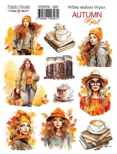 Zestaw naklejek 10 szt, Autumn Girl, #397 - Fabrika Decoru