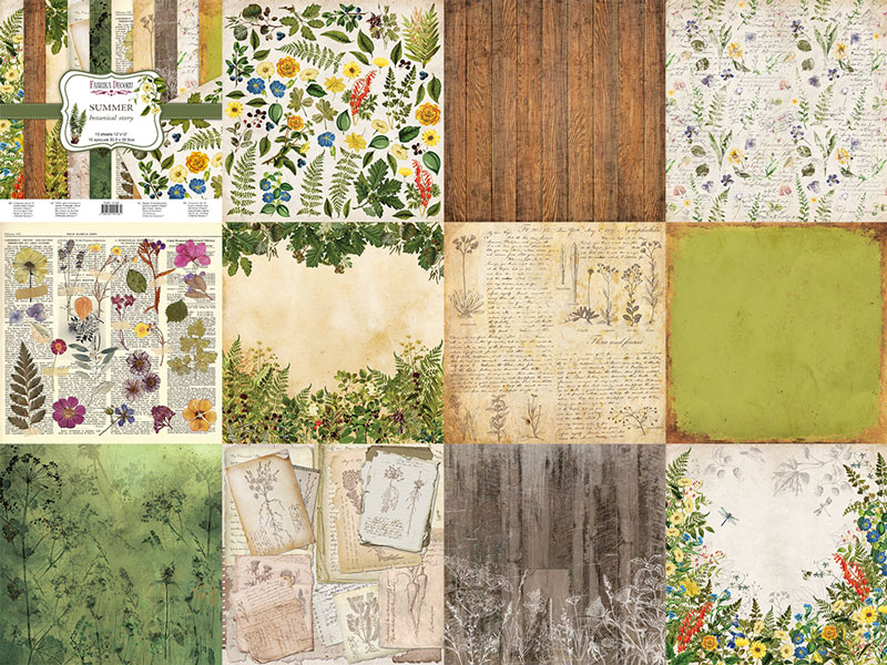 Doppelseitig Scrapbooking Papiere Satz Summer botanical story, 30.5 cm x 30.5 cm, 10 Blätter - foto 0  - Fabrika Decoru