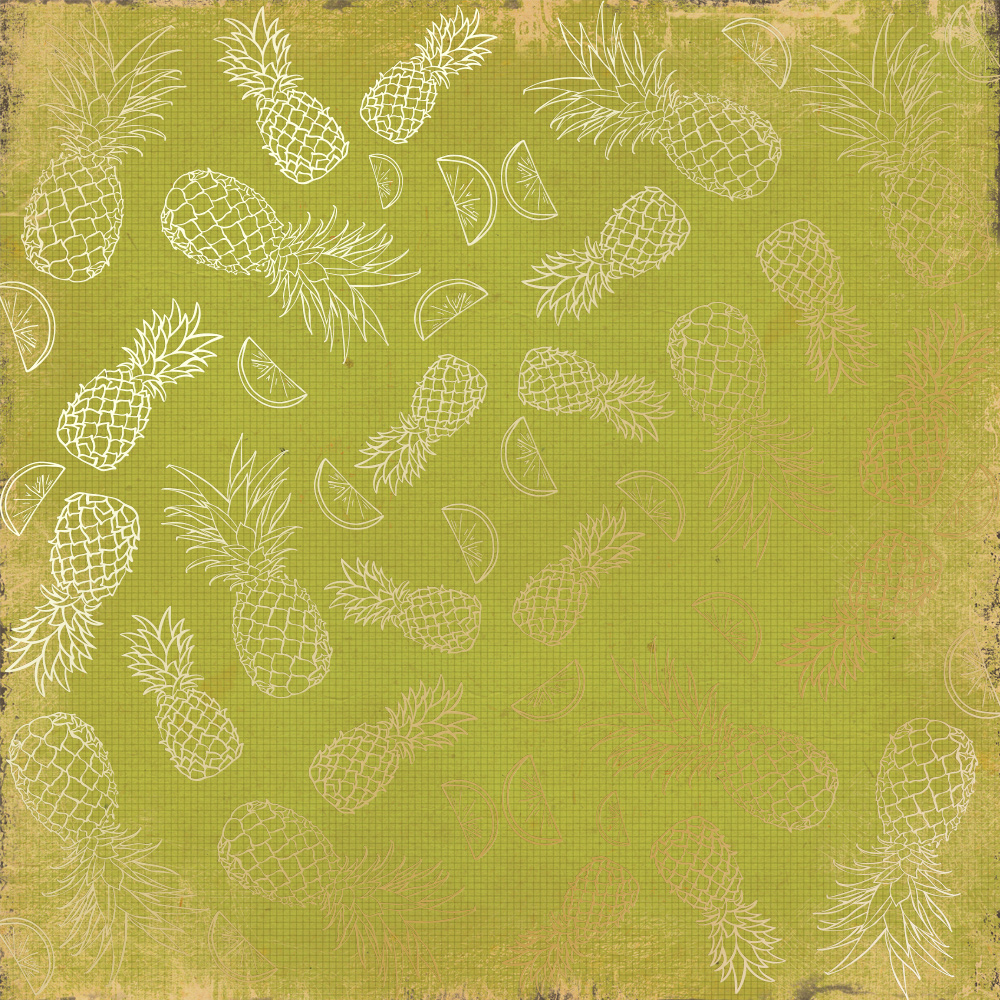 Blatt aus einseitigem Papier mit Goldfolienprägung, Muster Golden Pineapple Botany Summer, 12"x12" - Fabrika Decoru