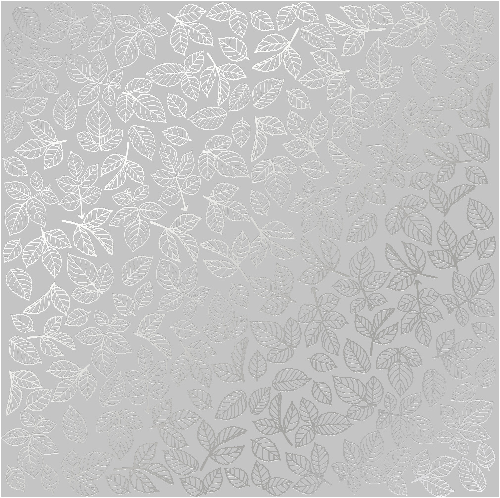 Sheet of single-sided paper embossed with silver foil, pattern Silver Rose leaves, color Gray 12"x12" 
