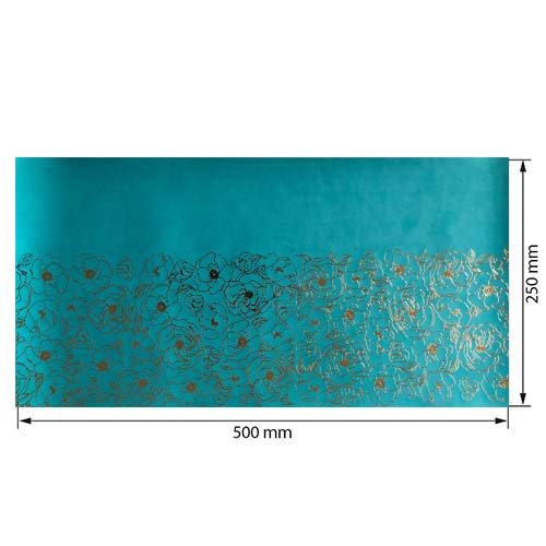 Skóra PU do oprawiania ze złotym tłoczeniem, wzór Golden Pion Turquoise, 50cm x 25cm  - foto 0  - Fabrika Decoru