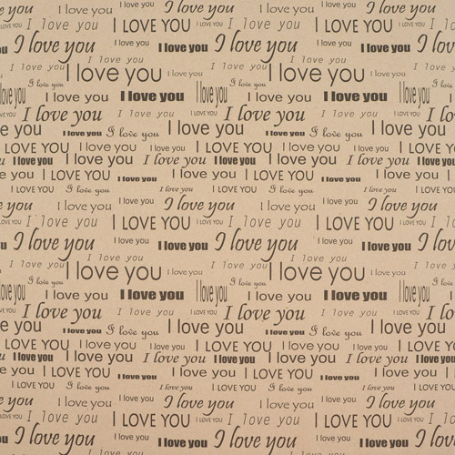 Arkusz kraft papieru z wzorem "Napis I love you" - Fabrika Decoru