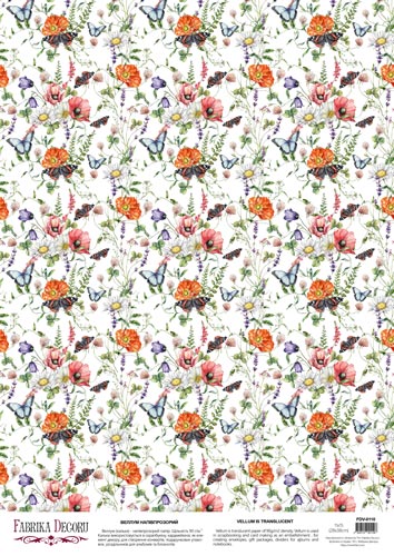 Deco Pergament farbiges Blatt Summer meadow Schmetterlinge, A3 (11,7" х 16,5") - Fabrika Decoru
