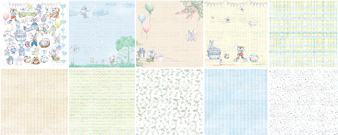 Double-sided scrapbooking paper set My little mousy boy 12"x12", 10 sheets - foto 0