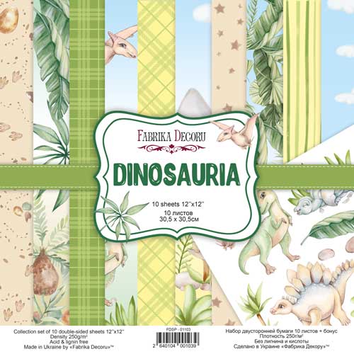 Doppelseitig Scrapbooking Papiere Satz Dinosauria, 30.5 cm x 30.5cm, 10 Blätter - Fabrika Decoru