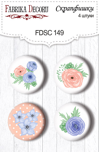 4er-Set Flair-Buttons zum Scrapbooking "Blumenstimmung" #149 - Fabrika Decoru