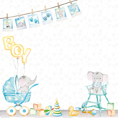 Doppelseitiges Scrapbooking-Papierset My cute Baby Elephant Boy 20 cm x 20 cm, 10 Blätter - foto 9  - Fabrika Decoru