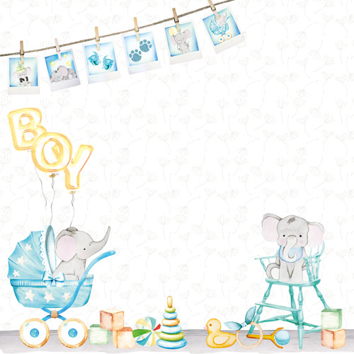 Zestaw papieru do scrapbookingu My cute Baby elephant boy, 20cm x 20cm - foto 9  - Fabrika Decoru