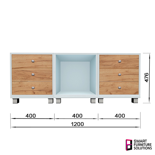 Szafka RTV - Modułowy System Mebli "Mini", 1200 х 400 х 472 mm, Zestaw: 2 szafki, 1 sekcja, 3 podesty - foto 1  - Fabrika Decoru