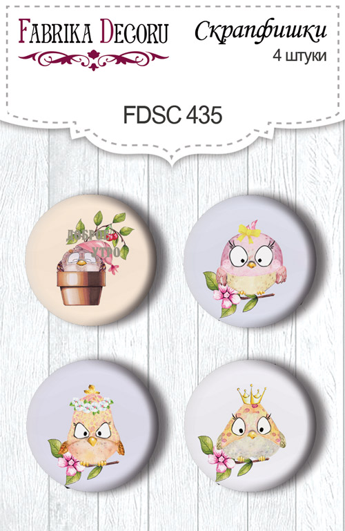 Zestaw 4 ozdobnych buttonów Cutie sparrow girl #435 - Fabrika Decoru
