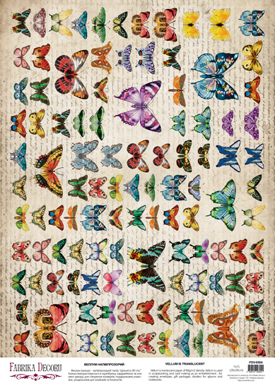 Deco vellum colored sheet Spring Botanical Story Butterflies, A3 (11,7" х 16,5")