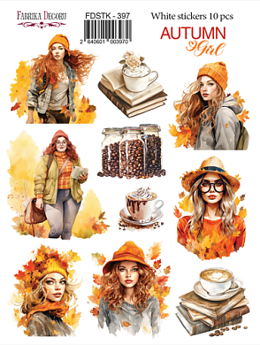 набор наклеек (стикеров) 10 шт, autumn girl, #397