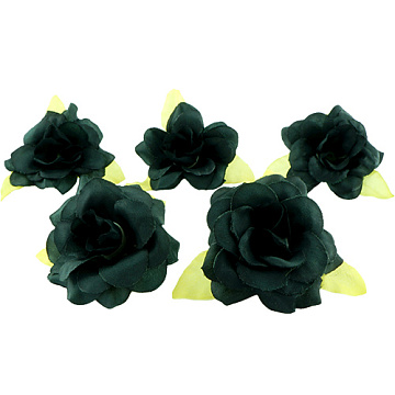 Rose flower with leaves, Black, 1pc