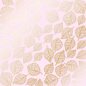 лист односторонней бумаги с фольгированием, дизайн golden delicate leaves light pink, 30,5см х 30,5см