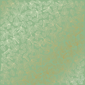 лист односторонней бумаги с фольгированием, дизайн golden rose leaves avocado, 30,5см х 30,5см