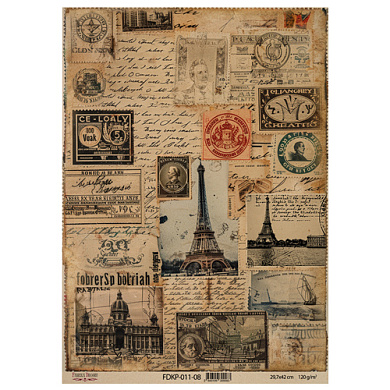 лист крафт бумаги с рисунком "vintage europe", #8, 42x29,7 см