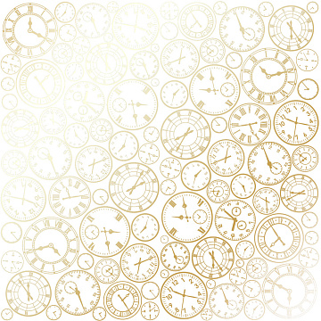 Arkusz papieru jednostronnego wytłaczanego złotą folią, wzór Złote Zegary Białe 30,5x30,5cm 