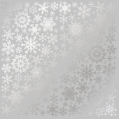 лист односторонней бумаги с серебряным тиснением, дизайн silver snowflakes gray, 30,5см х 30,5см