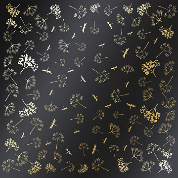 Blatt aus einseitigem Papier mit Goldfolienprägung, Muster Golden Dill Black, 12"x12"