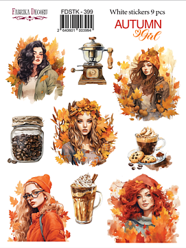 Set of stickers 10 pcs, Autumn Girl, #399