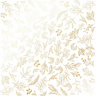 лист односторонней бумаги с фольгированием, дизайн golden branches white, 30,5см х 30,5см