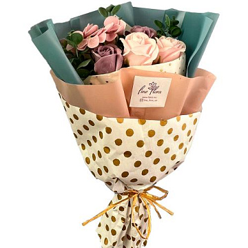 Bouquet in a design wrap “Delicate pink with vintage purple”