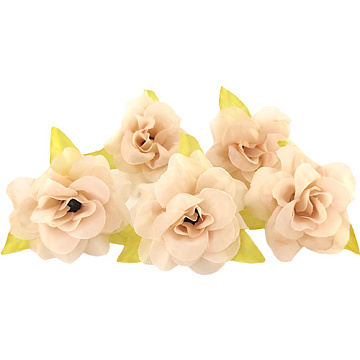 Rose flower with leaves, Soft beige, 1pc