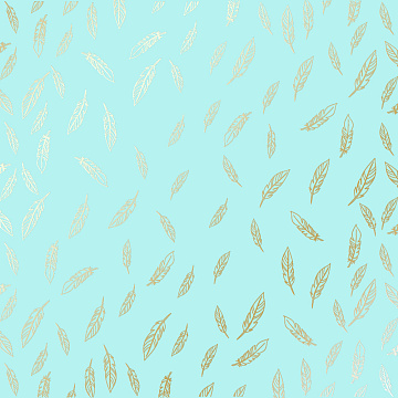 Blatt aus einseitig bedrucktem Papier mit Goldfolienprägung, Muster Golden Feather Turquoise, 12"x12"