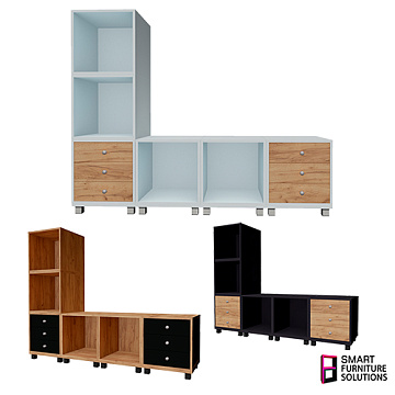 Modular Furniture System Midi, 1600 x 400 x 1276 mm, Set: 2 cabinets, 4 sections, 4 platforms