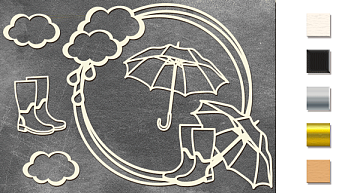 Chipboard embellishments set, "Round frame with umbrellas" #473