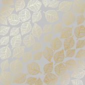 лист односторонней бумаги с фольгированием, дизайн golden delicate leaves gray, 30,5см х 30,5см