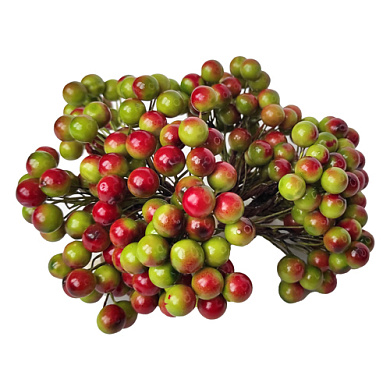 набор лаковых ягод калины зелено-красный 20шт