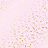 лист односторонней бумаги с фольгированием, дизайн golden drawing pins and paperclips, light pink, 30,5см х 30,5см