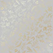 лист односторонней бумаги с фольгированием, дизайн golden branches gray, 30,5см х 30,5см