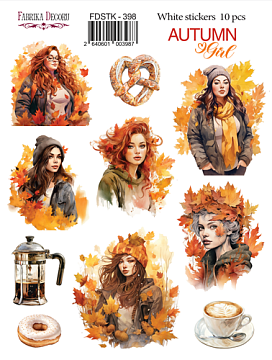 Set of stickers 10 pcs, Autumn Girl, #398