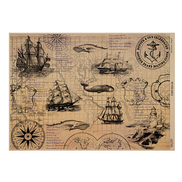 Arkusz kraft papieru z wzorem Maps of the seas and continents #04, 42x29,7 cm