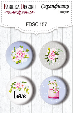 Set of 4pcs flair buttons for scrabooking "Wedding of our dream" EN #157