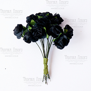 Bouquet of small rose flowers, color Black, 12pcs