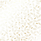 лист односторонней бумаги с фольгированием, дизайн golden drawing pins and paperclips, white, 30,5см х 30,5см