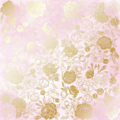 лист односторонней бумаги с фольгированием, дизайн golden peony passion, pink shabby watercolor, 30,5см х 30,5см