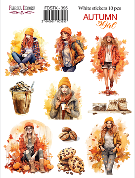 Set of stickers 10 pcs, Autumn Girl, #395