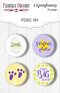 Set of 4pcs flair buttons for scrabooking "Dino baby" EN #181