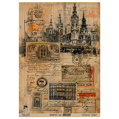 лист крафт бумаги с рисунком "vintage europe", #4, 42x29,7 см