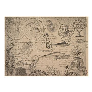Kraft paper sheet Maps of the seas and continents #03, 16,5’’x11,5’’ 