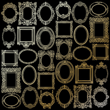 Sheet of single-sided paper with gold foil embossing, pattern "Golden Frames Black"